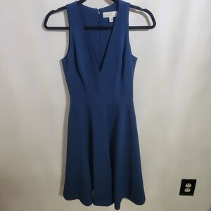 Dress the Population V-Neck Fit & Flare Elegant Blue Sleeveless Dress Size XS